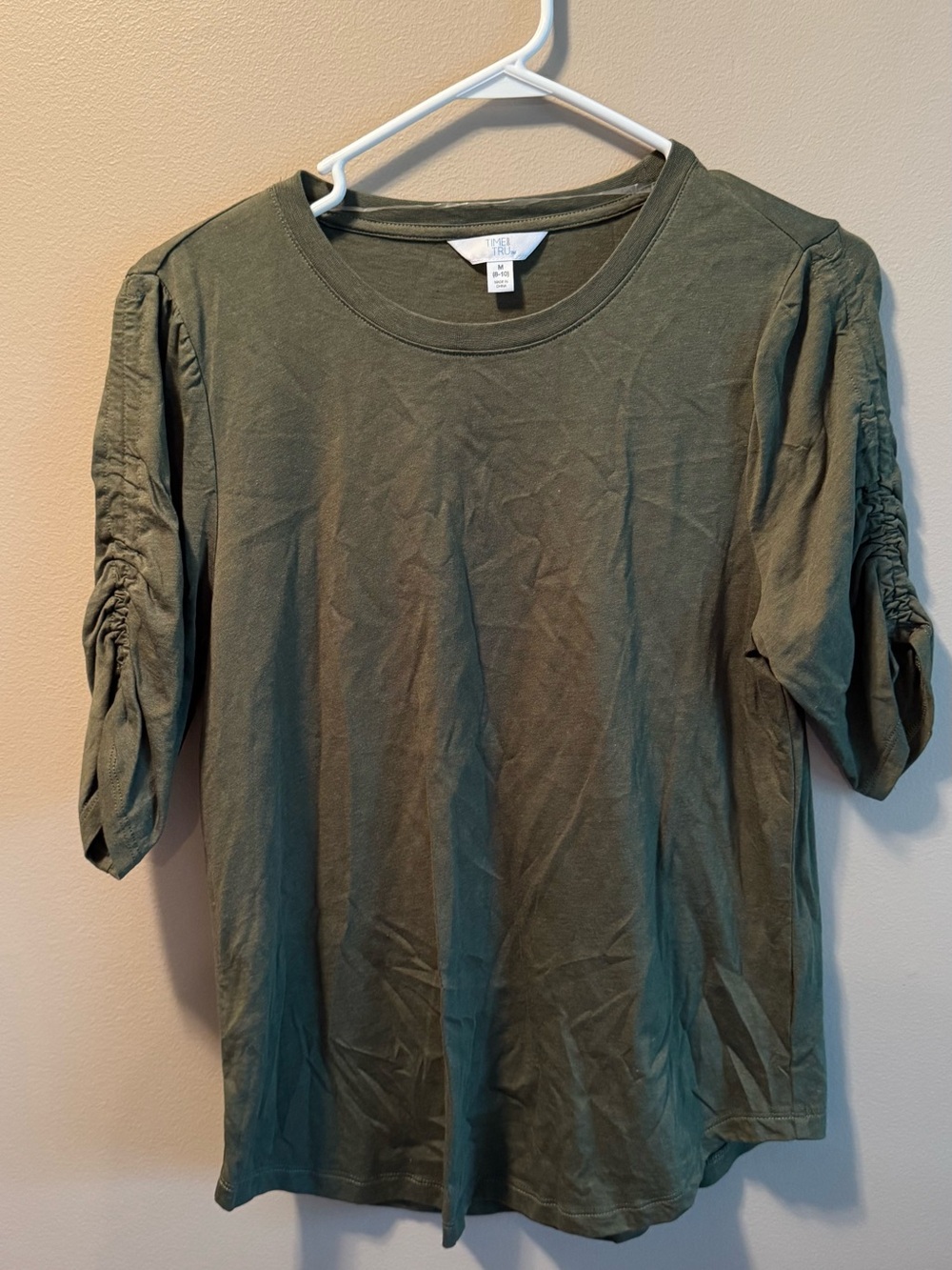 NWT 3 Short Sleeve Shirts, Olive Green, Orange & Black, Ruched Sleeves, Size Med